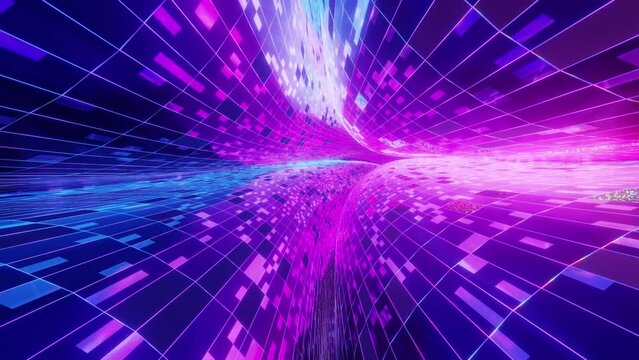 3D loop animation of futuristic infinity tunnel of many glass