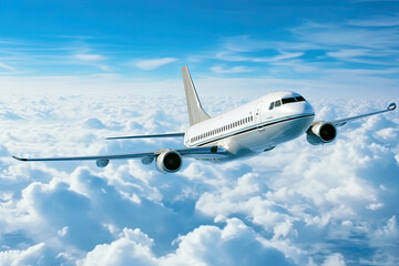 Fototapeta na wymiar Commercial plane flying with cloudy sky background, Modern and fastest mode of transportation