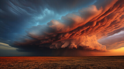 The Majestic Convergence of Stormy Skies and Fiery Horizon. Generative Ai