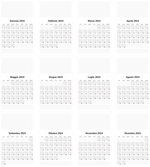 Simple Italian 2024 calendar with ample space for photos and indications of major holidays and anniversaries