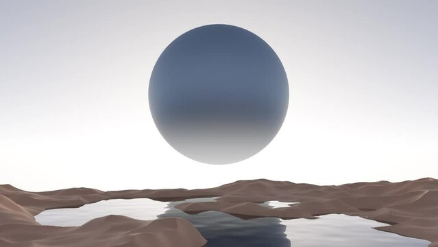 3D render animation of round full moon rising over horizon