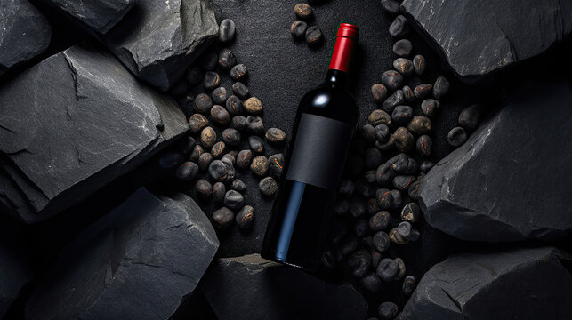 A Red Wine Bottle Set Against a Rustic Stone Background. Generative Ai