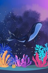 Whales playing blue sky nautical in ocean illustration  background