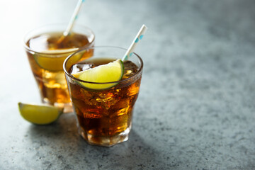 Refreshing soda cocktail with fresh lime