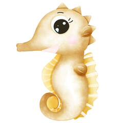 A cute little seahorse in the vast sea.