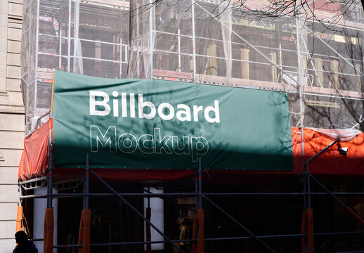 Mockup of customizable billboard on building under construction