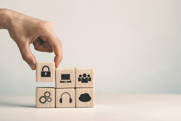 Assembled wooden cubes on the topic of cyber security leadership in business and life