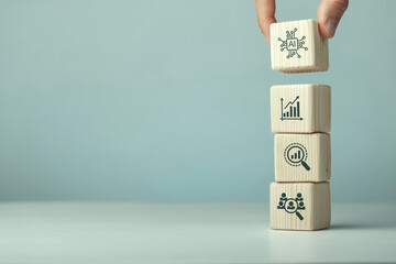 Assembled wooden cubes on the topic of the application of artificial intelligence in business