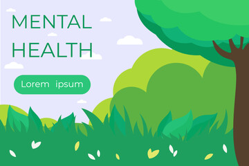 banner psychological health, psychology, plants, calming, meditation, example text  