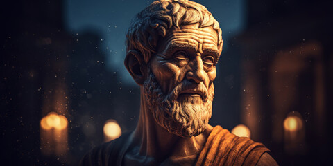 Pythagoras bust sculpture, ancient Ionian Greek philosopher and the eponymous founder of Pythagoreanism.. Generative AI - obrazy, fototapety, plakaty