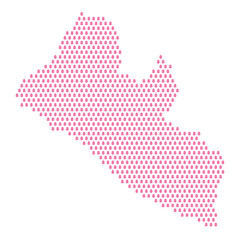 Map of the country of Liberia with pink flower icons on a white background