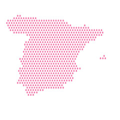 Map of the country of Spain with pink flower icons on a white background