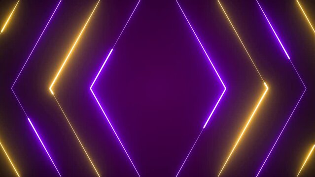 abstract background with yellow and purple glowing neon lines (looping video)