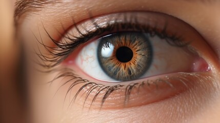 Close up detail beautiful female eye macro, fashion naturel makeup. 