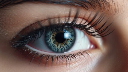 Obraz premium Close up detail beautiful female eye macro, fashion naturel makeup. 