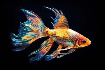 Close-up view of golden Fish on black background. Generative AI