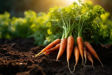 A bunch of carrots that are laying in the dirt. AI