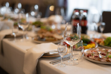 empty glasses on the banquet table in the restaurant