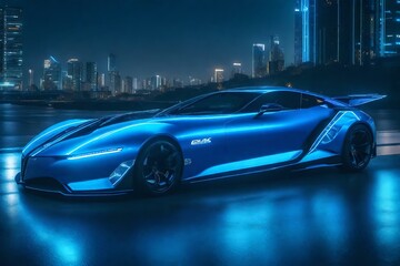 Fototapeta na wymiar Futuristic blue car made with Generative AI