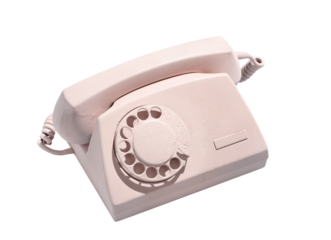 Classic vintage retro telephone painted in pink isolated on transparent white background