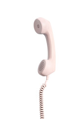 Classic vintage retro telephone painted in pink isolated on transparent white background