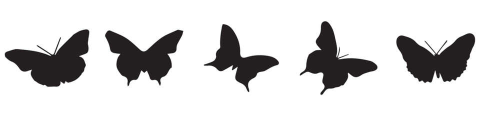 Black set butterflies silhouettes on white background. Vector illustration