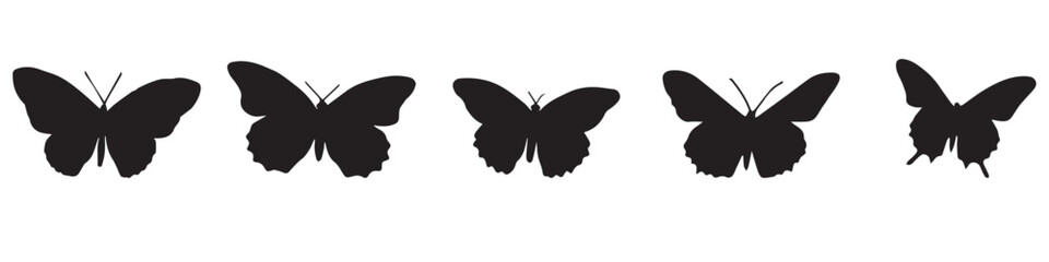 Black set butterflies silhouettes on white background. Vector illustration