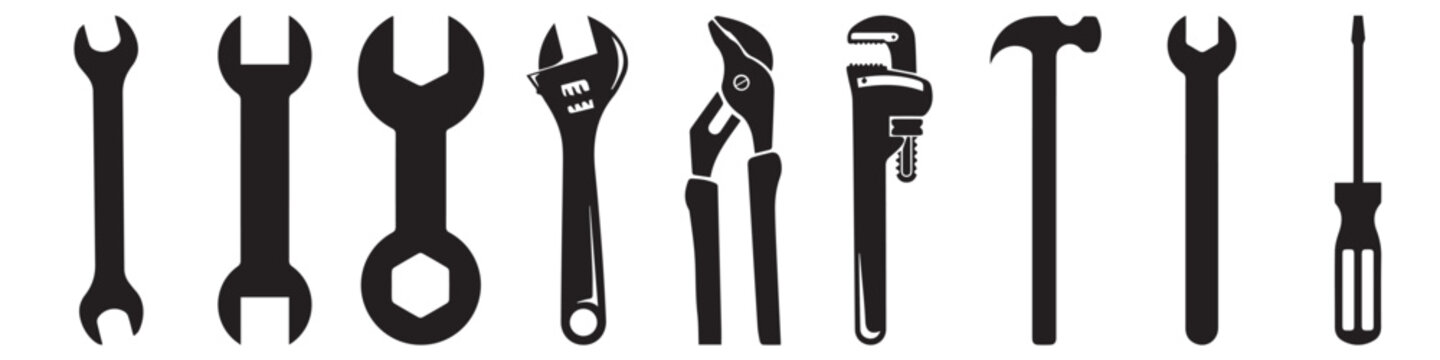 Tools vector icons collection. Construction silhouette icons. illustration