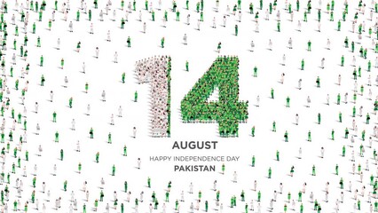 Happy Independence Day Pakistan. A large group of people form to create the number 14 as Pakistan celebrates its Independence Day on the 14th of August. Vector illustration.