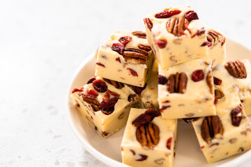Homemade White Chocolate Cranberry Pecan Fudge