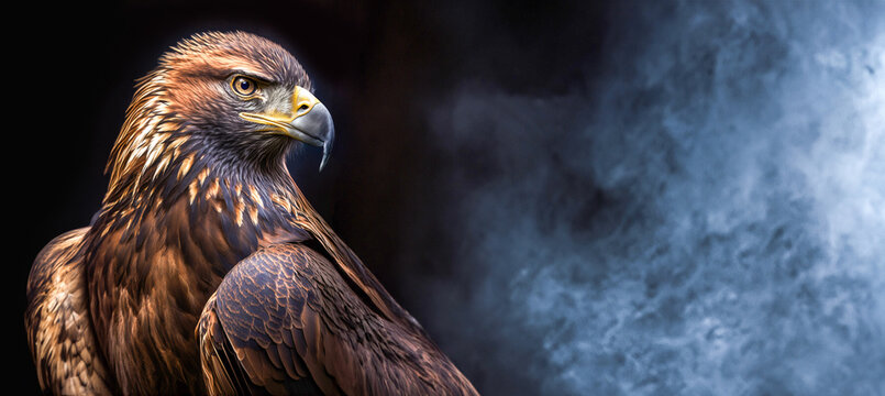 Portrait of a eagle on a dark background. Ai generated illustration.