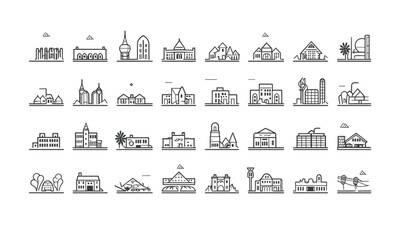 Fototapeta premium Icons of the city in the form of lines on a transparent background with editable strokes