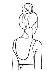 Continuous one line drawing of woman with hair bun. Vector illustration.
