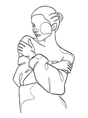 Continuous one line drawing of woman with hair bun. Vector illustration.