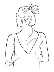Continuous one line drawing of woman with hair bun. Vector illustration.