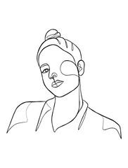 Continuous one line drawing of woman with hair bun. Vector illustration.