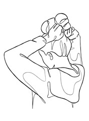 Continuous one line drawing of woman with hair bun. Vector illustration.