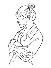 Continuous one line drawing of woman with hair bun. Vector illustration.