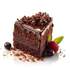 Chocolate cake isolated on white background generative ai