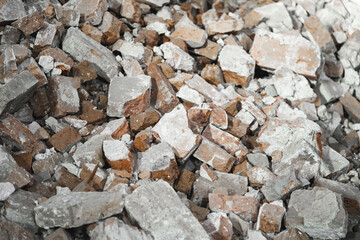 old broken red brick, destroyed wall of the building