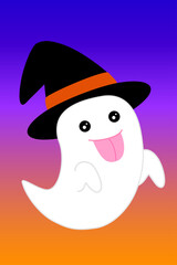 A ghost wearing a hat sticks out its tongue.
Halloween illustration material.