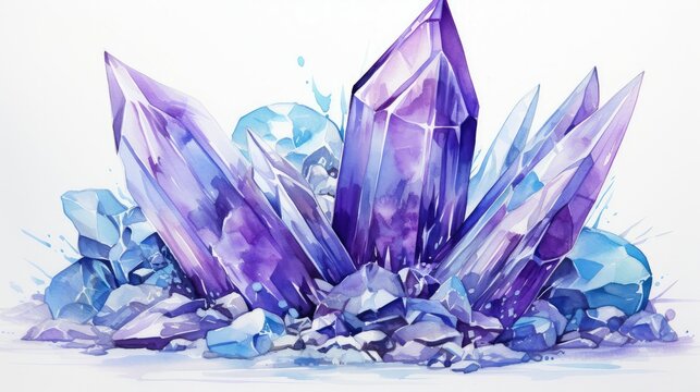 topaz gemstone, A purple and blue crystal, jrpg watercolour concept art