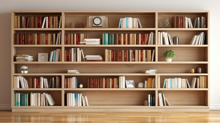 library shelves with books, Pure solid wood full-wall bookshelf - obrazy, fototapety, plakaty
