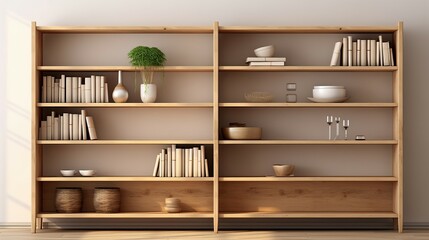 library shelves with books, Pure solid wood full-wall bookshelf