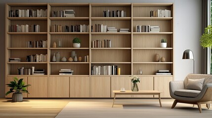 Fototapeta library shelves with books, Pure solid wood full-wall bookshelf obraz
