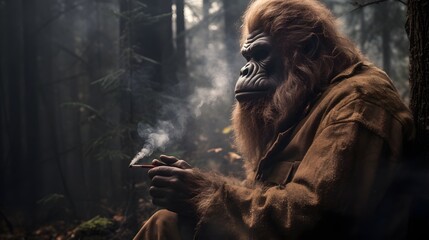 The depressed Bigfoot in the woods.