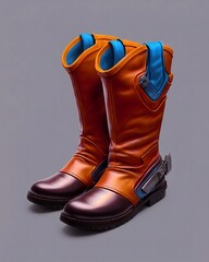 Futuristic Looking Leather Boots with Straps