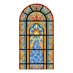 Stained church glass window. Color arch shape.