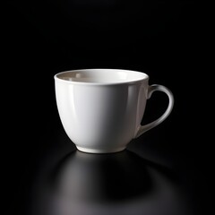a white coffee cup on a black surface