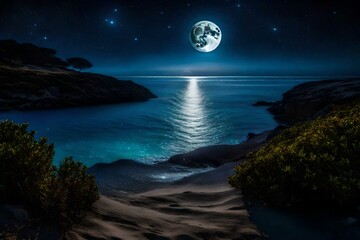 Obraz premium the view of moon over the sea ai generated